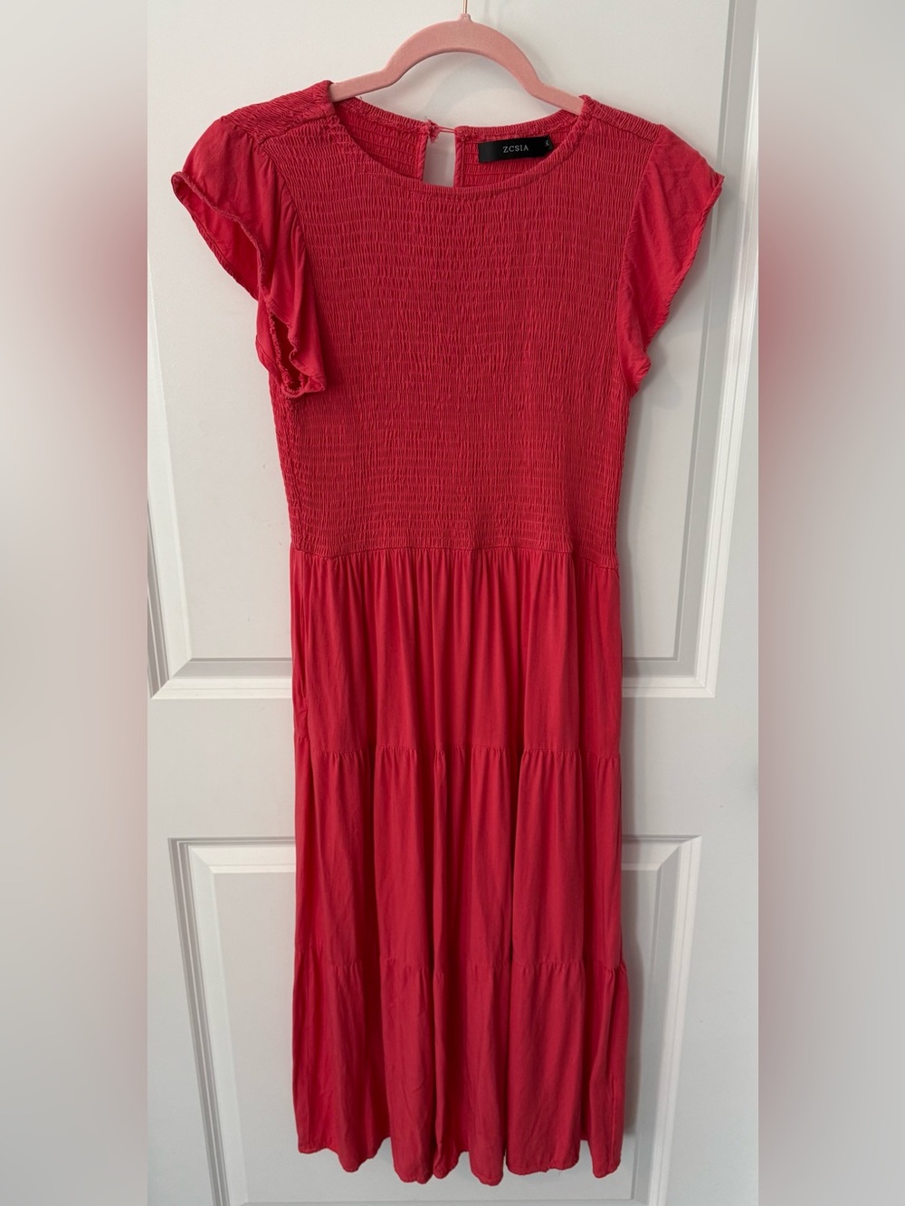 Coral Smocked Midi Dress